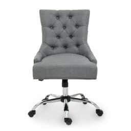 Orsina Grey Fabric & Chrome‑Base Home Office Chair, Tufted Diamond‑Back High‑Back Desk Chair