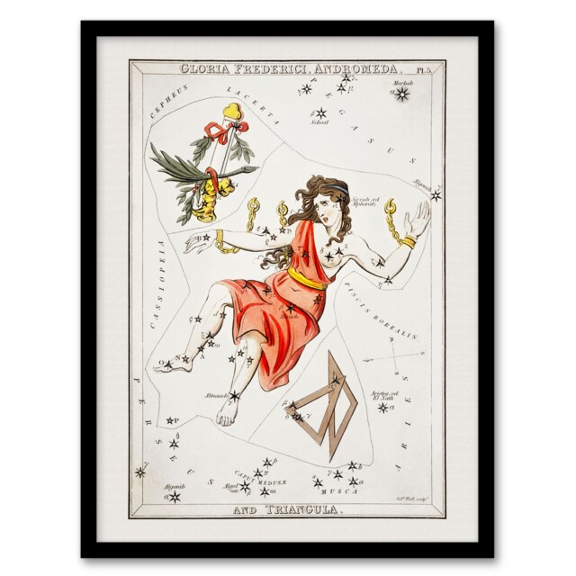 "Vintage Andromeda Constellation Illustration Hall Framed Wall Art Print 12X16"""