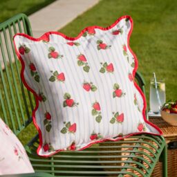 Furn Fruits Strawberries Striped Outdoor Cushion Blue Blue