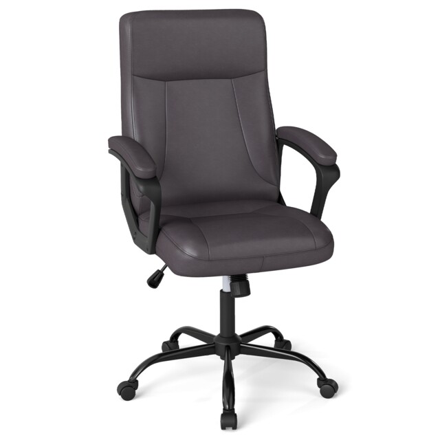COSTWAY Upholstered Executive Chair Ergonomic Computer Desk Chair-Brown