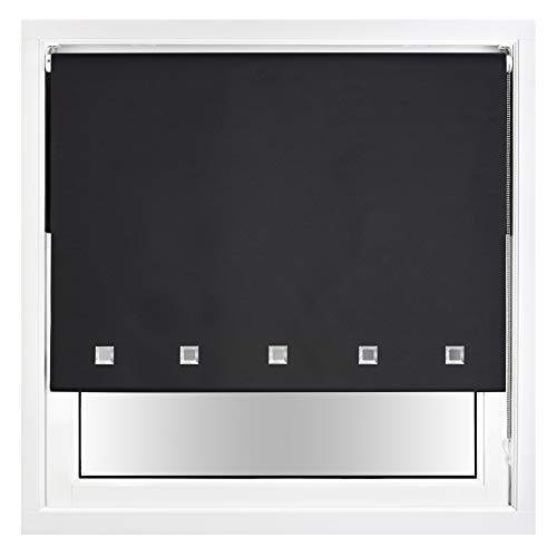 FURNISHED Blackout Roller Blind with Square Eyelets and Metal Fittings Easy Fit Window Shade Black Black (W) 230cm x (L) 165cm