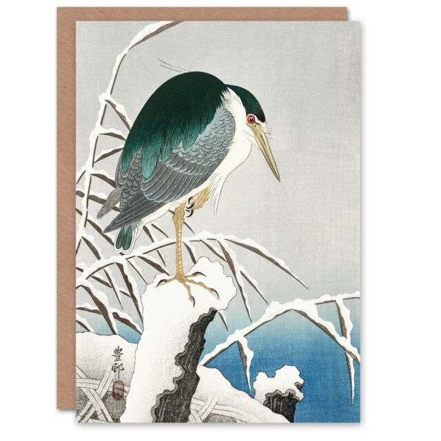 Ohara Koson Japanese Art Card Heron In Snow Vintage Bird Ukiyo-e
