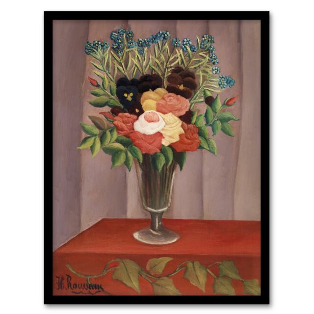 "Bouquet of Flowers in a Vase Rousseau Vintage Framed Wall Art Print 12X16"""