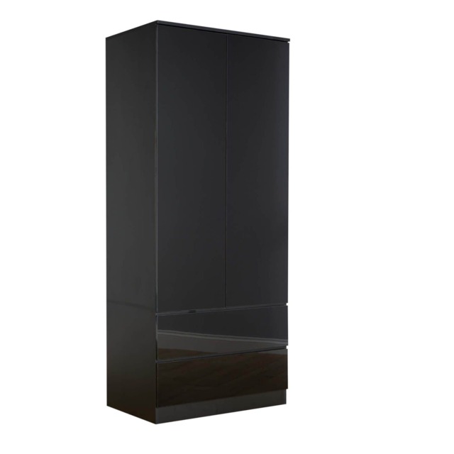 Wardrobe 2 Door 2 Drawer Storage Cabinet Modern Home Bedroom Furniture Black