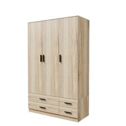 3 Door 4 Drawer Wardrobe With Hanging Rail And Storage Shelf Brown Oak Carcass & Door 1