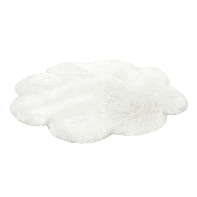 Living and Home Floral Shaped Area Rug, White, 90cm White
