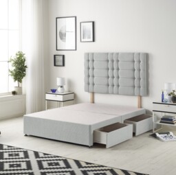 Astoria Divan Bed Base with 2 Drawers & 30 Inch Diamante Headboard in Linen Fabric Grey Sage Super King