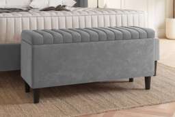 150cm Lined Upholstered Ottoman Storage box - Grey Plush Velvet Blanket Storage Box with Wooden Legs