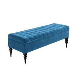 120cm Sierra Striped Naples Upholstered Ottoman Storage Bench with Black Turned Wooden Legs - Blue Shoes Storage Bench