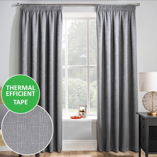 Enhanced Living Matrix Grey Silver 90 x 72 inch (229x183cm) Tape Top Thermal Noise reducing Dim Out Curtains (PAIR)