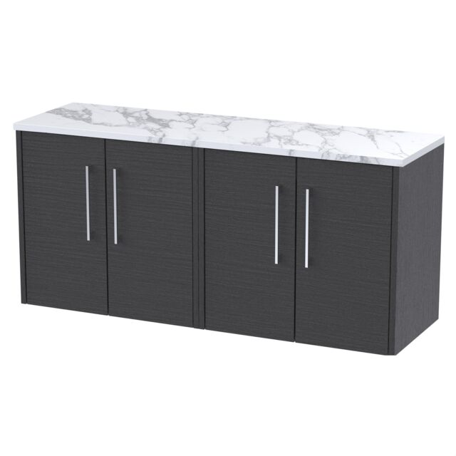 Balterley Winshill Contemporary 2 Door Wall Hung Vanity Unit with Laminate Worktop, Woodgrain Dark Grey, 1200mm