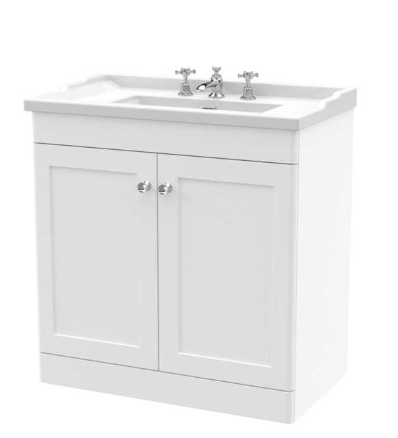 Balterley Swynnerton Traditional 2 Door Floor Standing Vanity Unit with Basin, Satin White, 800mm