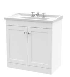 Balterley Swynnerton Traditional 2 Door Floor Standing Vanity Unit with Basin, Satin White, 800mm