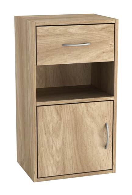 1-Drawer 1-Door Wooden Bedside Table Brown Unit Colour: Oak 1