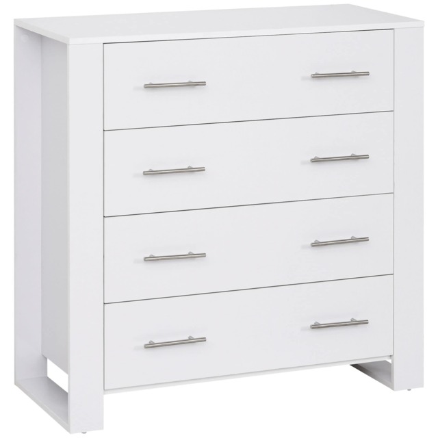 HOMCOM Chest Of 4 Drawers Storage Cabinet Bedroom Clothes w Metal Handles Base Freestanding Unit Furnishing Living Room White