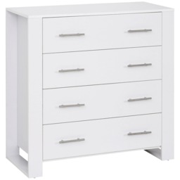 HOMCOM Chest Of 4 Drawers Storage Cabinet Bedroom Clothes w Metal Handles Base Freestanding Unit Furnishing Living Room White