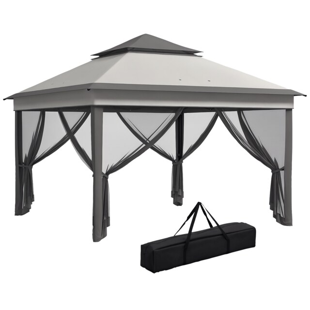 Outsunny 3 x 3(m) Pop Up Gazebo Tent with Netting, Height Adjustable, Grey Grey Grey