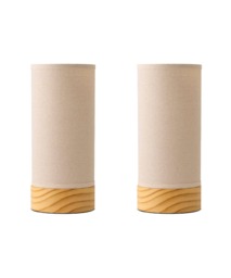 ValueLights Elsa Pair Natural Bamboo Fabric Wooden Table Lamps & Bulbs Brown