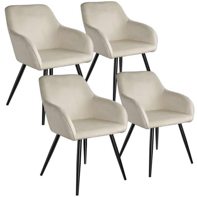 Dining Chair Marilyn - with armrests, padded, velvet look, black steel legs Cream cream/black 4