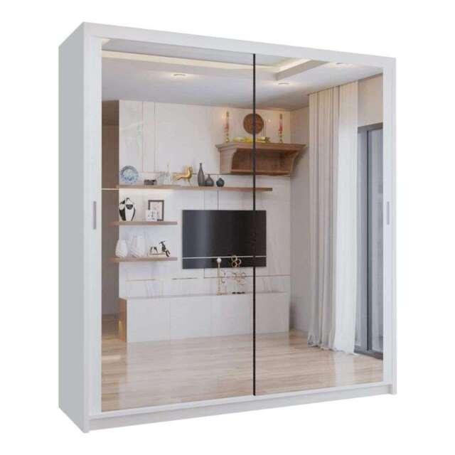 Sliding wardrobes 4U Modern Full Mirror Sliding Door Wardrobe Multi Size (90-203cm) & Color Options White 180cm 180cm