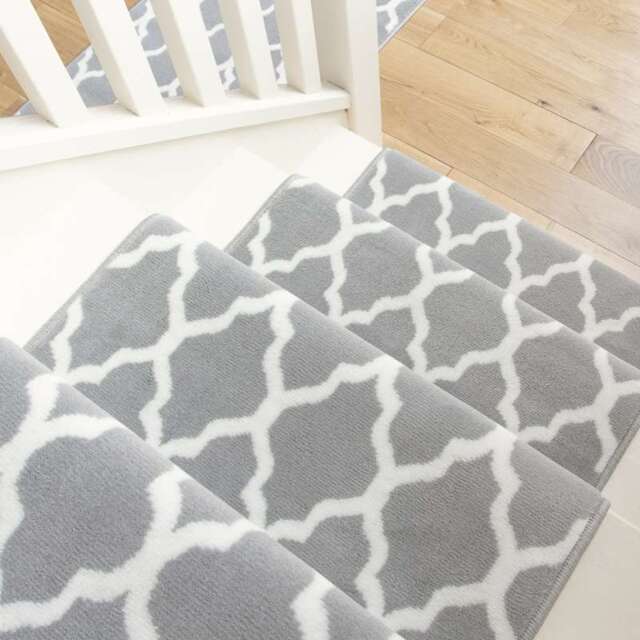 KUKOON Grey Trellis Cut to Measure Stair Carpet Runner Rug 60cm Wide 60cm x 960cm