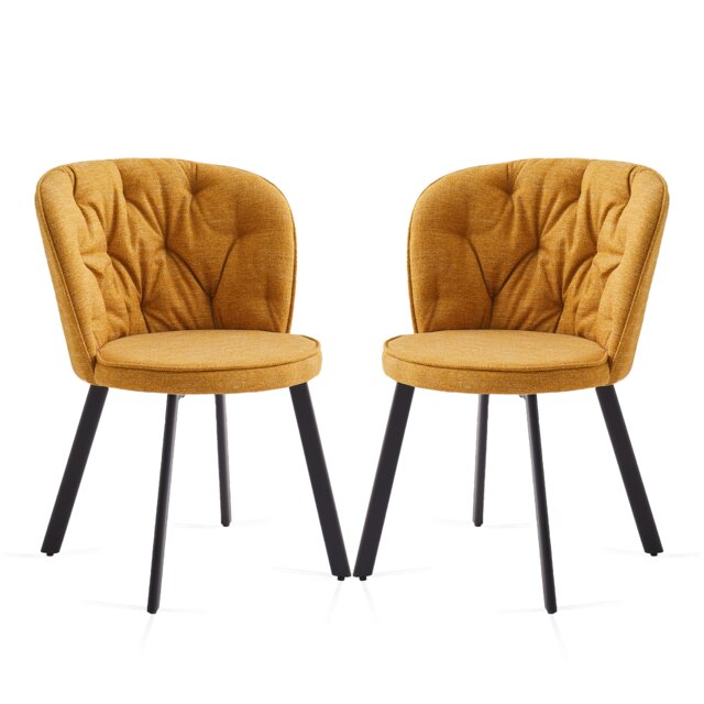 Modern Set of 2 Dining Chairs with Blended Woven Fabric and Metal Legs