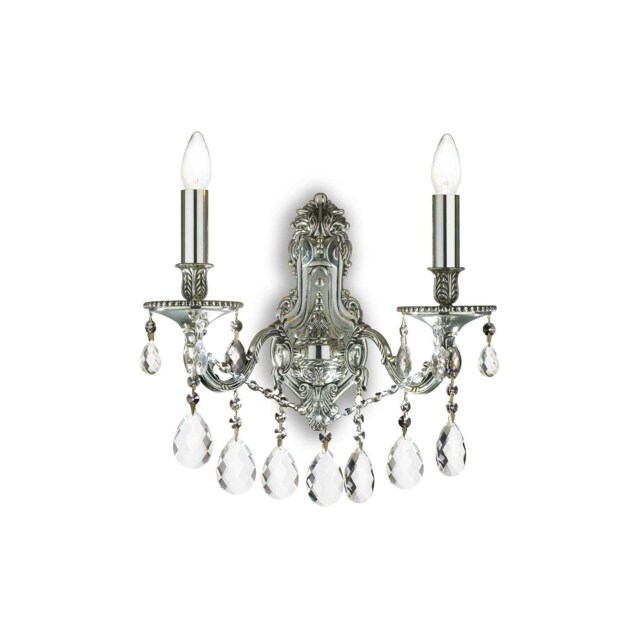 Gioconda 2 Light Indoor Candle Wall Light Silver with Crystals, E14
