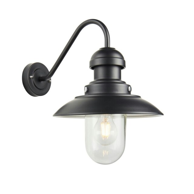 Hereford Traditional Outdoor Dome Wall Light Matt Black Glass Shade, IP44