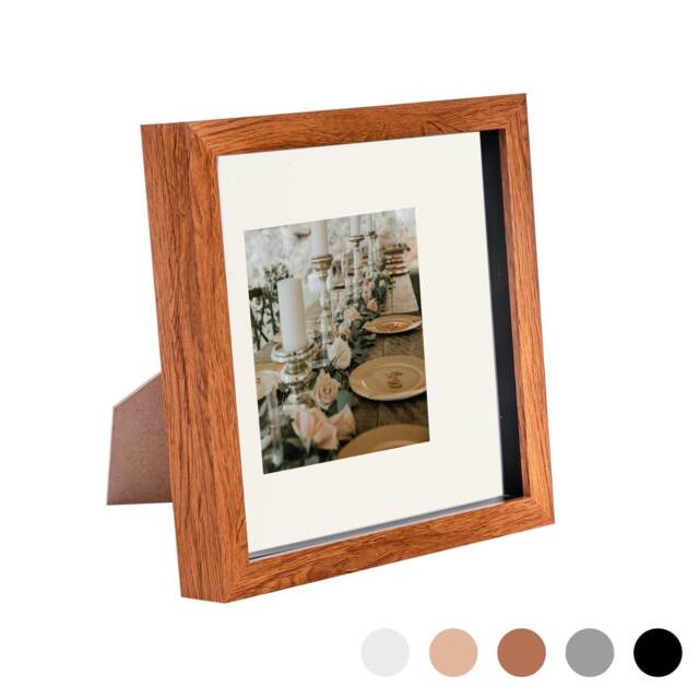 "Nicola Spring 8 x 8"" Photo Frame - Dark Wood/Ivory Mount - 3D Photo Frame Picture Frame Box Portrait Display Case (22.5 x 22.5cm)"