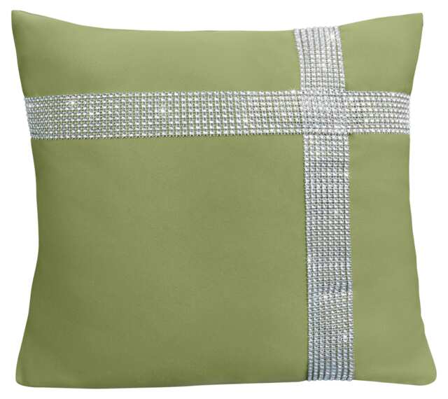 Diamonte Detail Soft Touch Matte Fabric Scatter Cushion - 43cm x 43cm Green