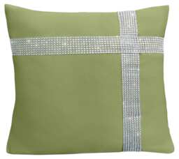 Diamonte Detail Soft Touch Matte Fabric Scatter Cushion - 43cm x 43cm Green