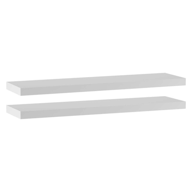 Floating Wooden Wall Shelves - 90x23.5cm White White & Set of 2 2