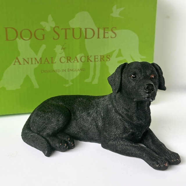 Realistic Laying Black Labrador Dog Figurine, 16cm, Gift Boxed Black Black