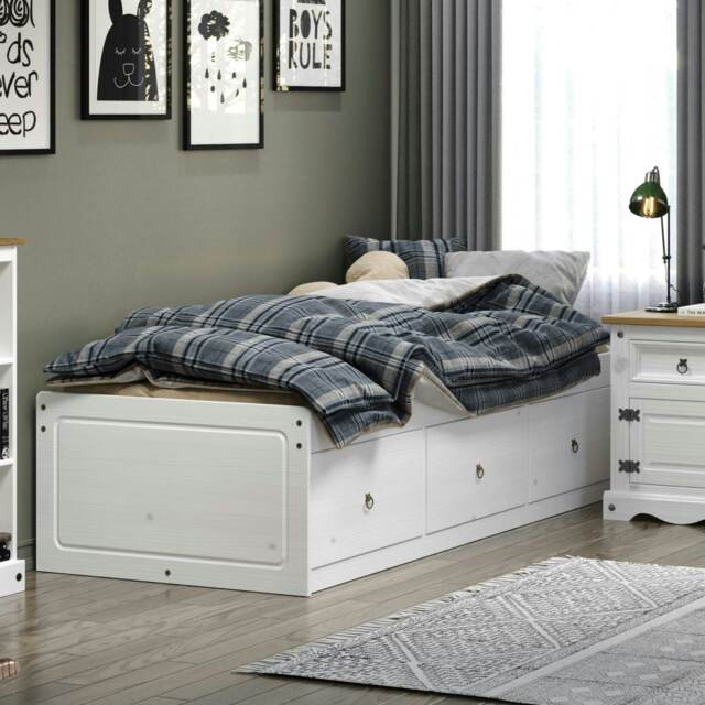 "Premium Corona Cabin Bed 3'0"" Single Bed - Solid Pine Bed Frame in Antique Wax, Grey, or White Finish White White Single 1"