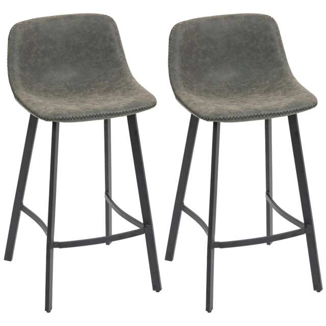 HOMCOM Bar Stools Set of 2, Bar Chairs with Back and Steel Legs, Grey