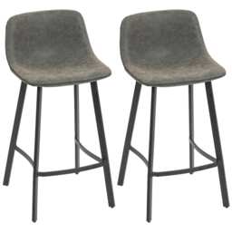 HOMCOM Bar Stools Set of 2, Bar Chairs with Back and Steel Legs, Grey