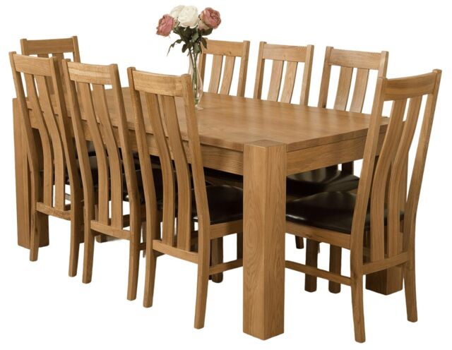 Kuba 180 x 90 cm Chunky Oak Dining Table and 8 Princeton Chairs Brown Brown