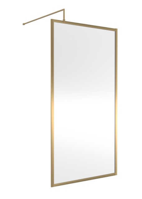 Balterley Toughened Safety Glass Wetroom Screen with Support Bar Copper Brushed Brass