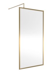 Balterley Toughened Safety Glass Wetroom Screen with Support Bar Copper Brushed Brass