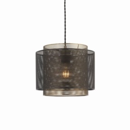 Plexus 1 Light Cylindrical Pendant Matt Black Paint, Antique Brass Mesh , E27