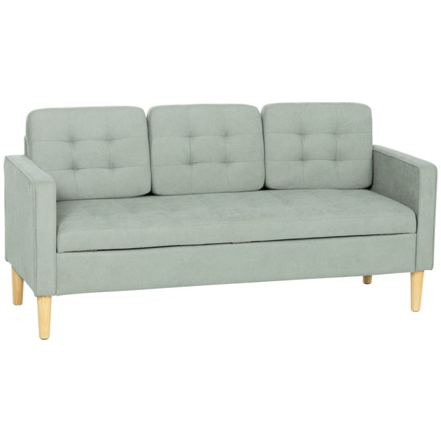 HOMCOM Modern 3 Seater Sofa with Hidden Storage and Rubber Wood Legs Grey Light Grey Three Seater