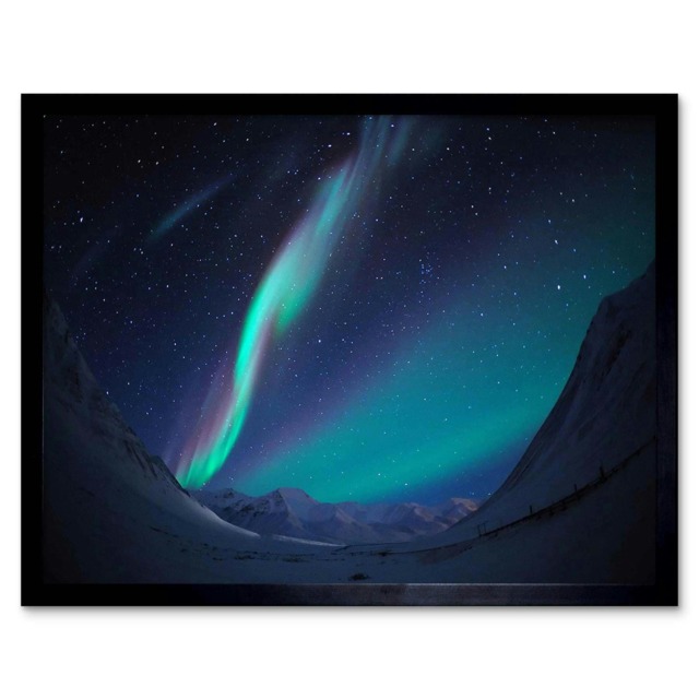 Landscape Winter Aurora Borealis Northern Lights Framed Wall Art Print
