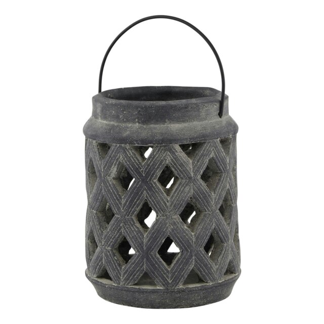 Hill Interiors Amalfi Lattice Lantern - Grey - 15cm x 15cm x 15cm