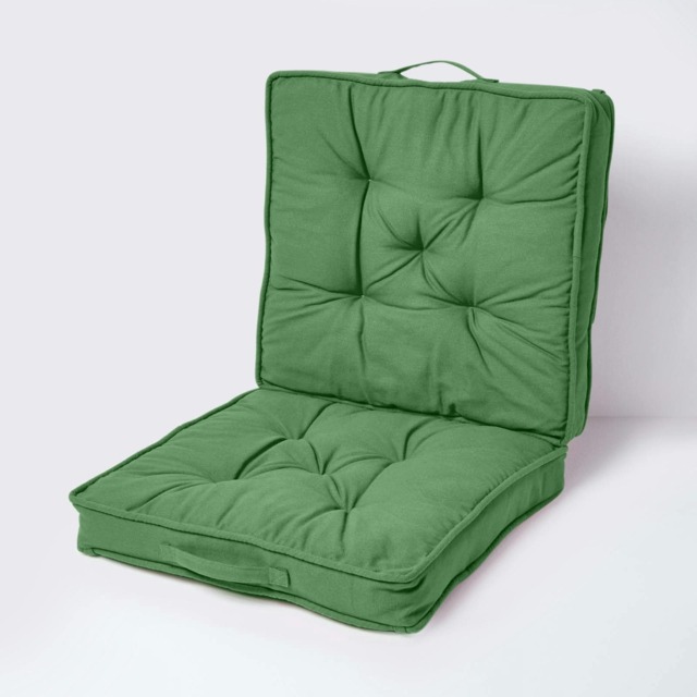 "Homescapes Forest Green Cotton Travel Support Booster Cushion Green Forest Green 50cm x 50cm (20"" x 20""), Seat and back cushion 10 cm deep"