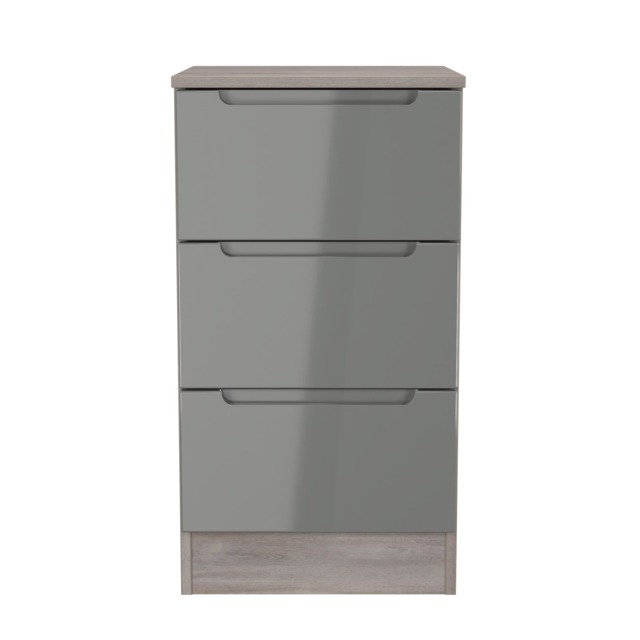 Lucca 3 Drawer Bedside Cabinet in Grey Gloss & Grey Oak (Ready Assembled) Grey Grey Gloss & Grey Oak