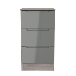 Lucca 3 Drawer Bedside Cabinet in Grey Gloss & Grey Oak (Ready Assembled) Grey Grey Gloss & Grey Oak