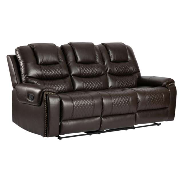 Faux Leather Brown 3 Seater Manual Recliner Sofa RAVENNA