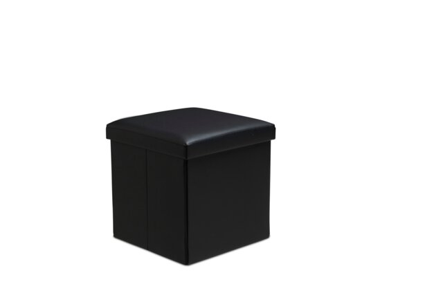 Faux Leather Storage Ottoman Storage Box With Lid Foldable - 38x38x38cm Square Black