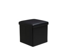 Faux Leather Storage Ottoman Storage Box With Lid Foldable - 38x38x38cm Square Black