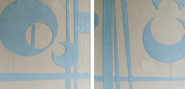 Suede Leather Canvas Set of 2 Square Blue & Cream Prints Blue